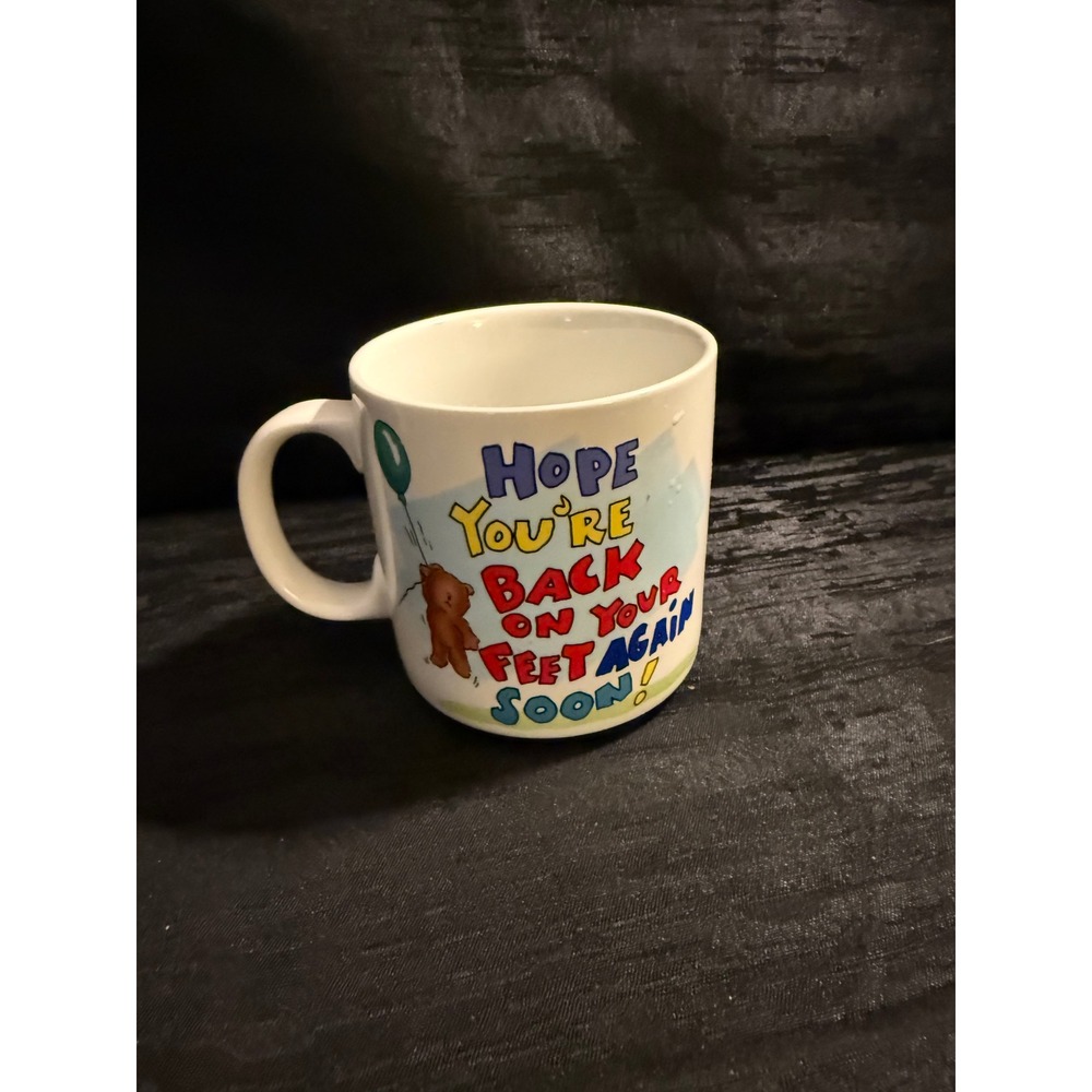 Russ Berrie Get Well Soon Mug Hope You're Back On Your Feet Teddy Bear Cup